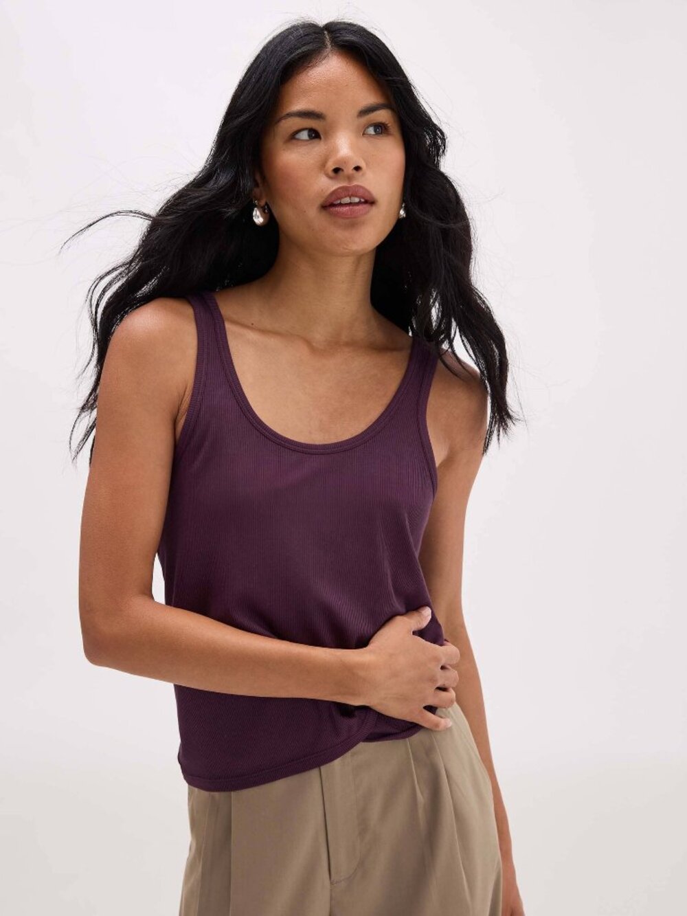 Andie Womens Baby Rib Scoop Tank - Baby Rib Knit - Plum Wine Size XSPLUM WINE /